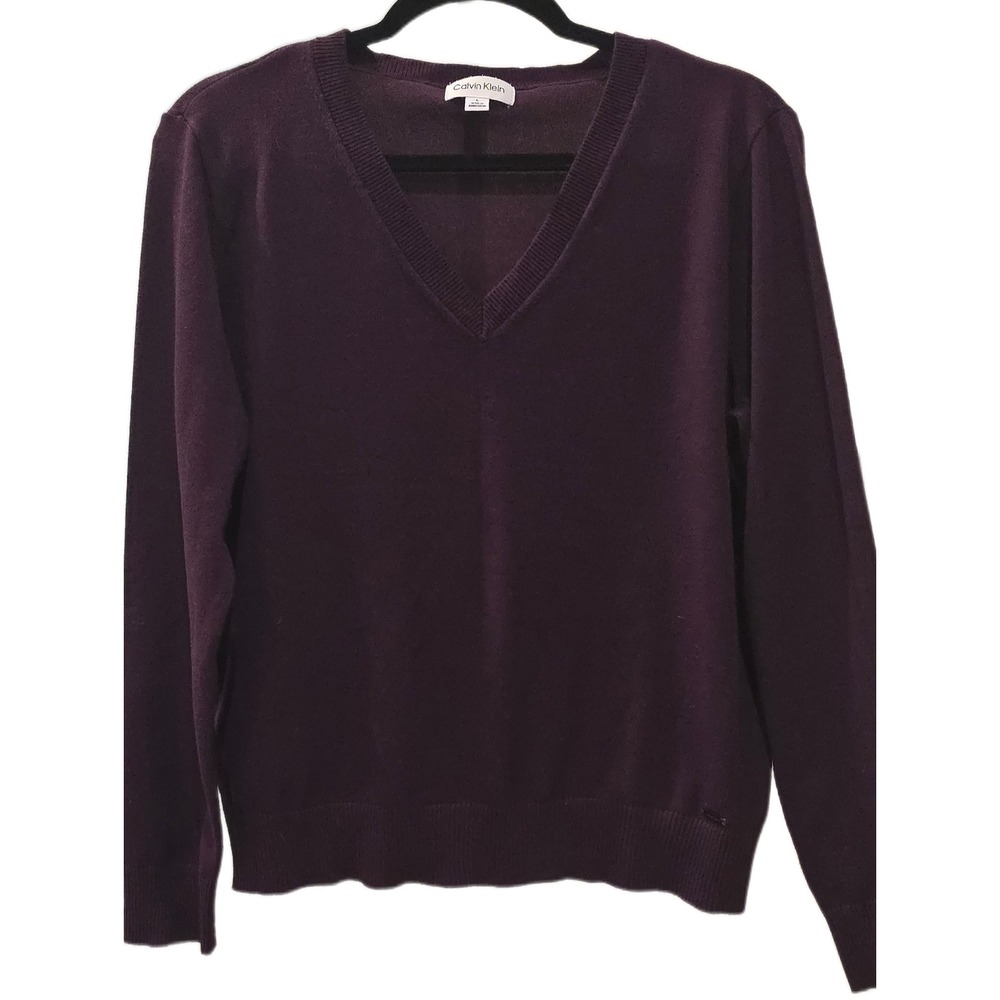 Calvin Klein unisex V-Neck Sweater Purple Rayon Blend Knit Pullover wmn L, men M